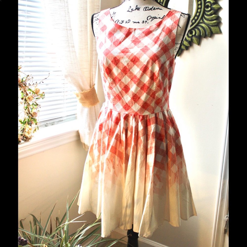 🦑🦑Coral checkered pattern Lauren Conrad dress
